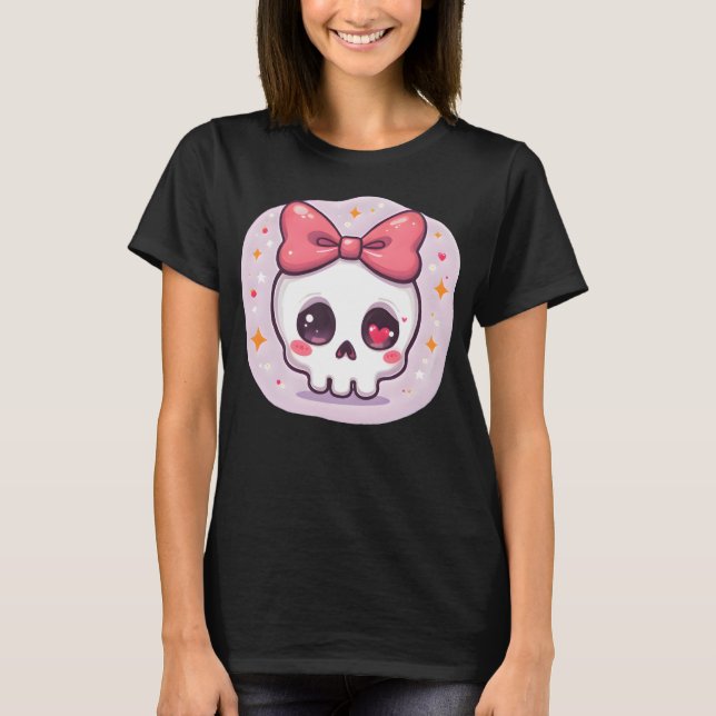 Cute Pastel Goth Skull with Bow T-Shirt (Vorderseite)