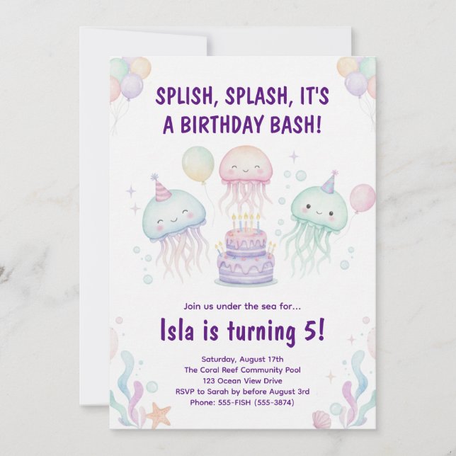 Cute Pastel Jellyfish Birthday Party Invitation Einladung (Vorderseite)