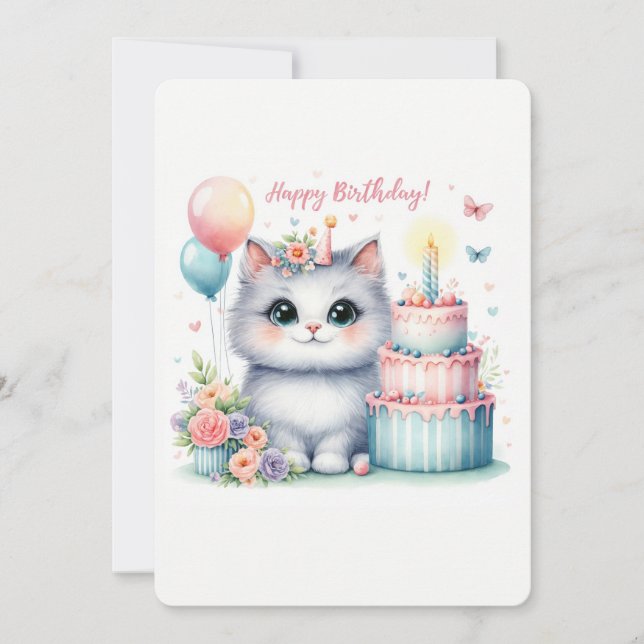 Cute Pastel Kitten Gâteau d'anniversaire - Carte d (Devant)