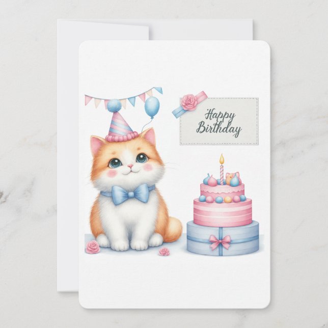 Cute Pastel Kitten Gâteau d'anniversaire - Carte d (Devant)