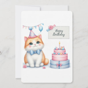Cute Pastel Kitten Gâteau d'anniversaire - Carte d