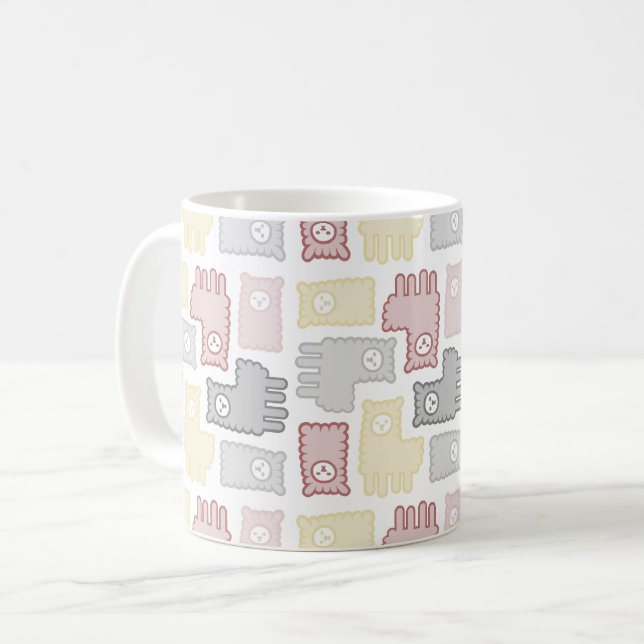 Cute Pastel Llama Puzzle Pattern Kaffeetasse (Vorderseite Links)