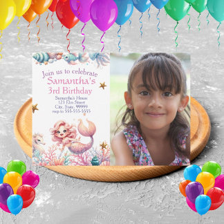 Cute Pastel Mermaid Invitation de fête d'anniversa