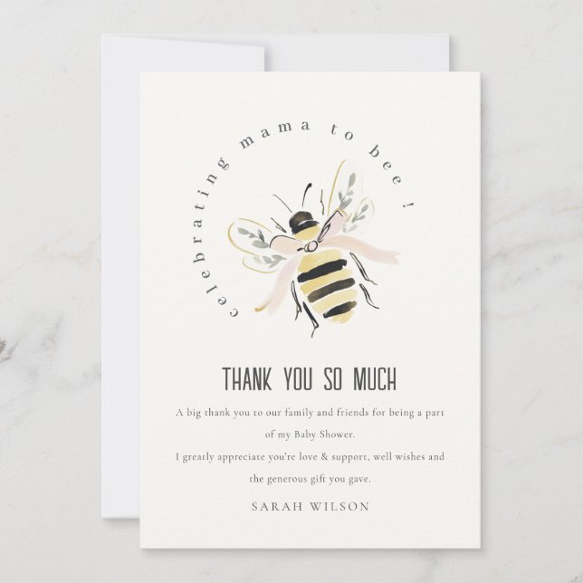 Cute Pastel Mum To Bee Neutral Baby Shower Dankeskarte (Vorderseite)