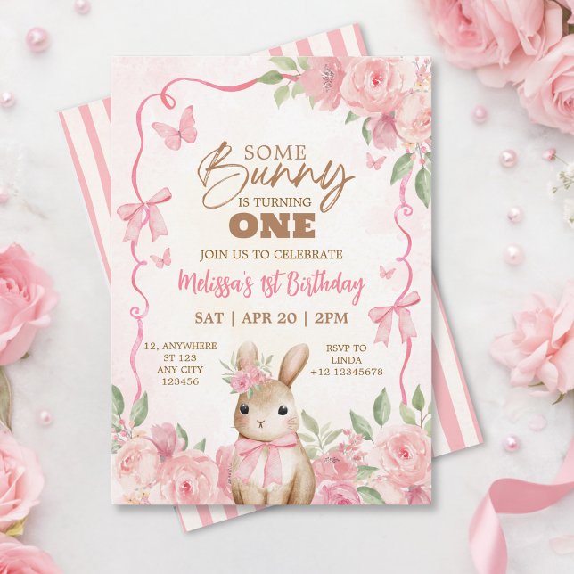 Cute Pastel Pink Bunny Floral Birthday  Einladung (Von Creator hochgeladen)