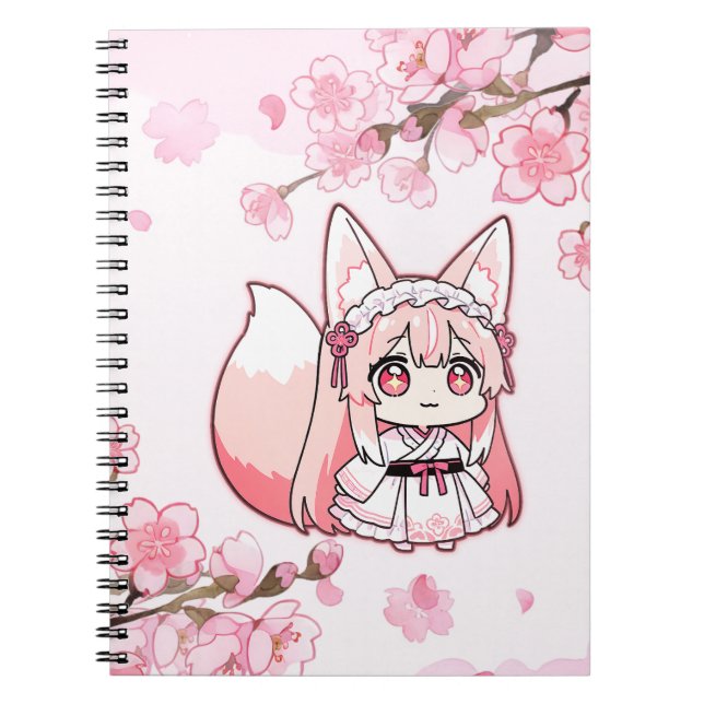 Cute Pastel Pink Chibi FoxGirl  Notizblock (Vorderseite)