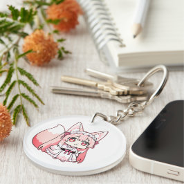 Cute Pastel Pink Chibi FoxGirl  Schlüsselanhänger