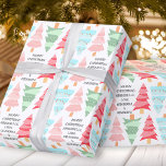 Cute Pastel Pink Colorful Christmas Tree Name Geschenkpapier<br><div class="desc">Wrapping Paper featuring cute colorful pink and pastel Christmas tree pattern on the white background. Easily personalize the text. - Kate Eden Art.</div>