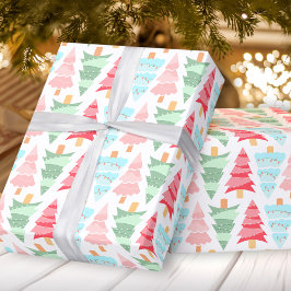 Cute Pastel Pink Grün farbener Weihnachtsbaum Geschenkpapier