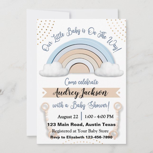 Cute Pastel Rainbow Boy Baby shower Invitation (Devant)