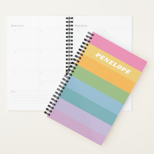 Cute Pastel Rainbow Stripes Nom personnalisé (Devant avec enveloppe)