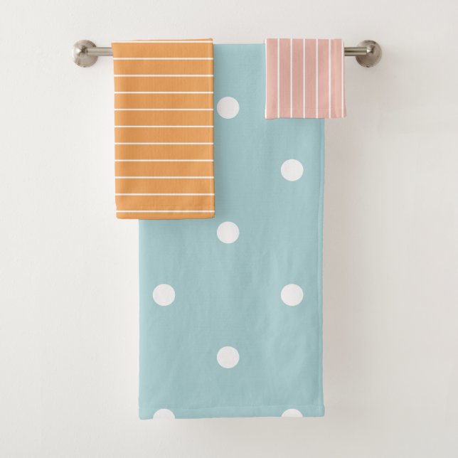 Cute Pastel Rose Orange Bleu Stripes & Pois (En situation)