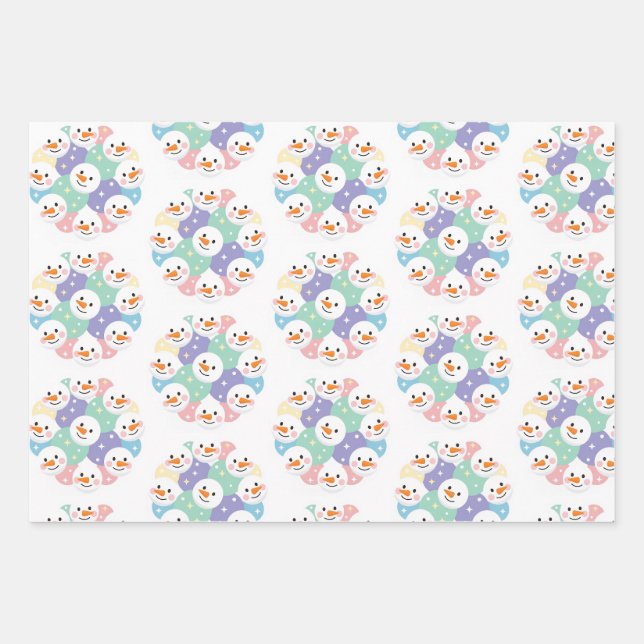 Cute Pastel Snowman Heads Seamless Geschenkpapier Set (Vorderseite)
