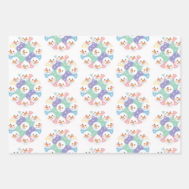 Cute Pastel Snowman Heads Seamless Geschenkpapier Set (Vorderseite)
