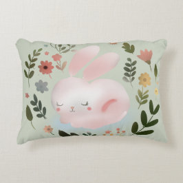 Cute Pastel Spring Bunny Floral Wreath Nursery Art Dekokissen