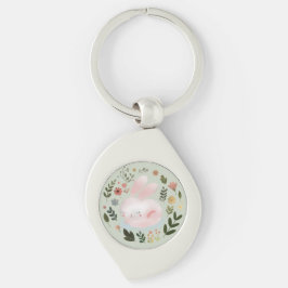Cute Pastel Spring Bunny Floral Wreath Nursery Art Schlüsselanhänger