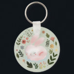 Cute Pastel Spring Bunny Floral Wreath Nursery Art Schlüsselanhänger<br><div class="desc">Bring a touch of sweet, whimsical nature to your space with this adorable spring bunny design. The artwork features a soft, pastel pink sleeping rabbit surrounded by a beautiful botanical wreath of blooming spring flowers and leaves. This charming watercolor-style illustration is perfect for customizing Easter gifts, baby shower invitations, nursery...</div>