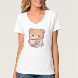 Cute Pastel Teddy Bear Drinking Coffee Sticker T-Shirt