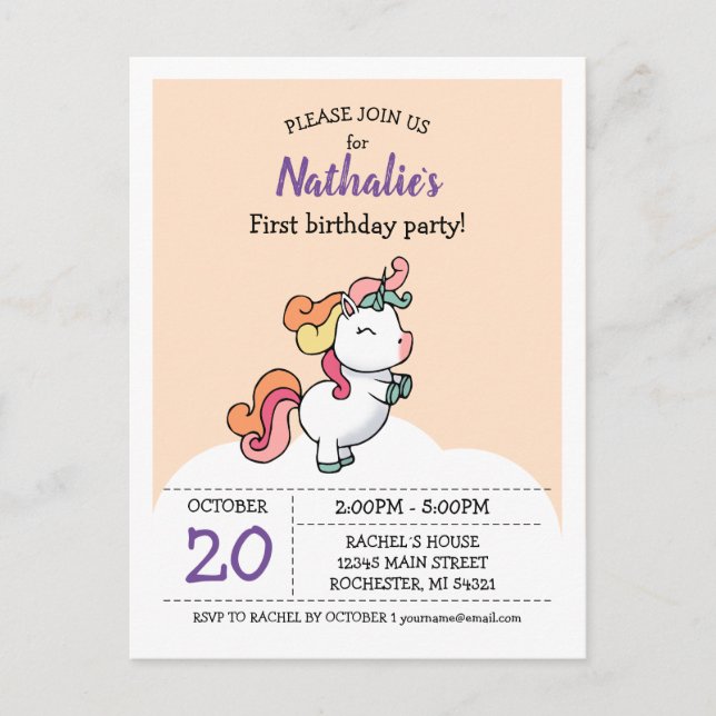Cute pastel unicorn 1ère invitation (Devant)