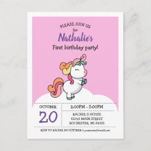 Cute pastel unicorn 1ère invitation