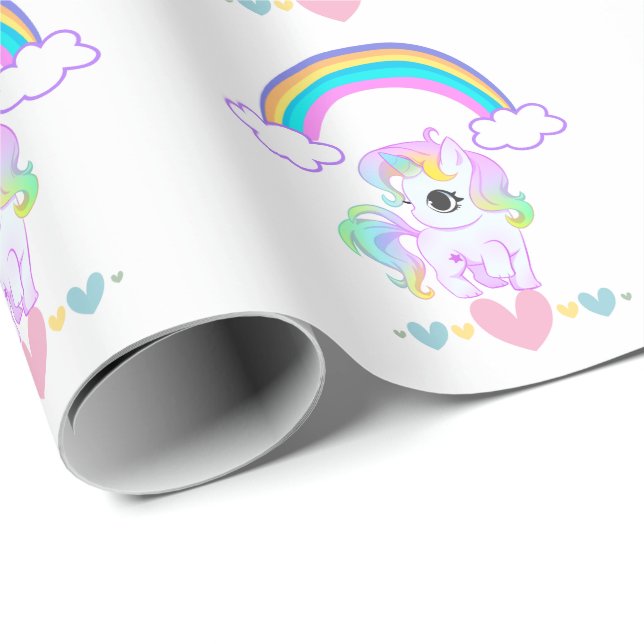 Cute pastel unicorn and rainbow design wrapping pa geschenkpapier (Rolleneckpunkt)