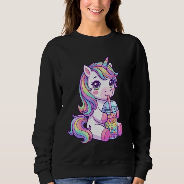 Cute Pastel Unicorn Drinking Boba Art Kawaii Pony Sweatshirt (Vorderseite)