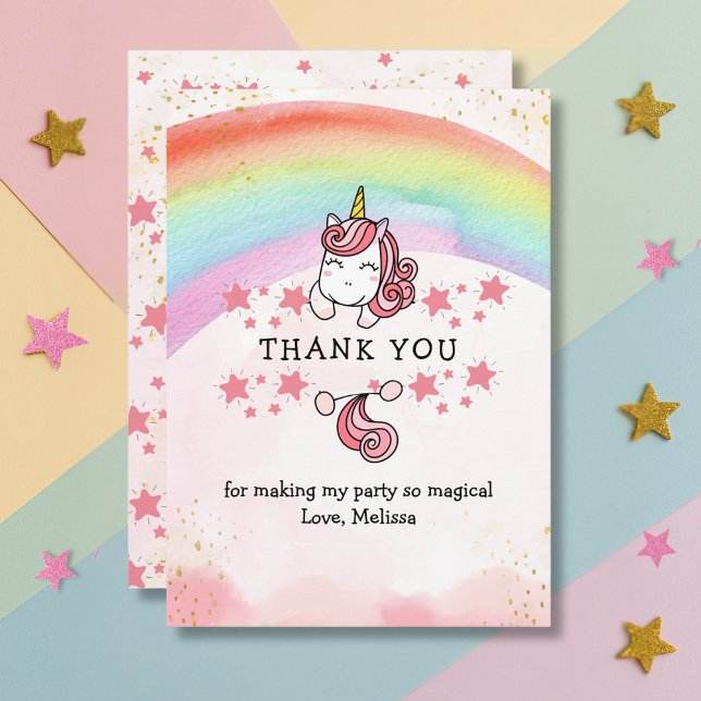 Cute Pastel Unicorn & Rainbow Birthday Thank You   Dankeskarte (Von Creator hochgeladen)