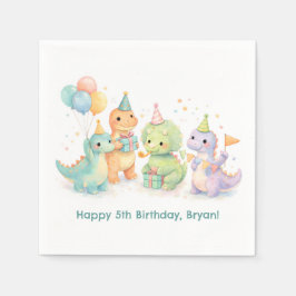 Cute Pastel Watercolor Dinosaurs Birthday Serviette
