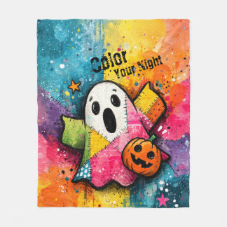 Cute Patchwork Ghost Colorful Splatter Art Fleecedecke