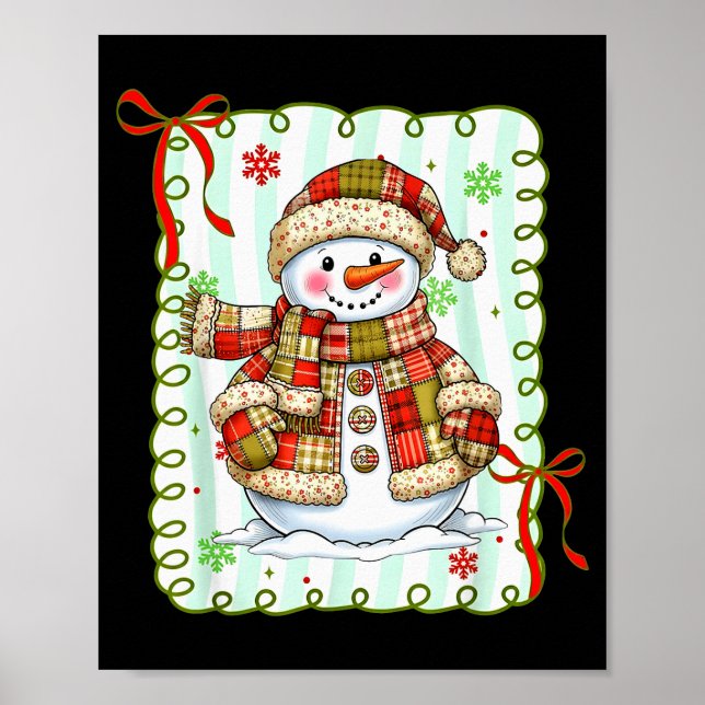 Cute Patchwork Snowman Bow Christmas Xmas Men Wome Poster (Vorne)