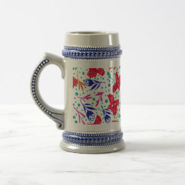 Cute pattern of birds and flowers bierglas