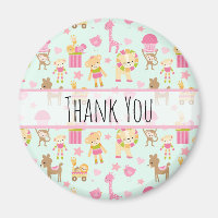 Cute Pattern with Happy Animals & Toys Thank You
