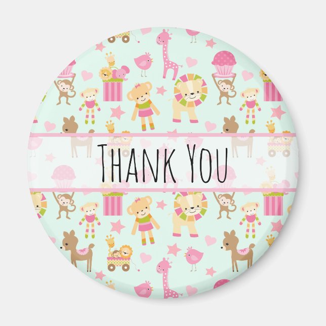 Cute Pattern with Happy Animals & Toys Thank You Magnet (Vorne)