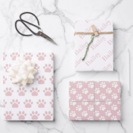 Cute Paw Prints Custom Name Wrapping Paper Sheets Geschenkpapier Set