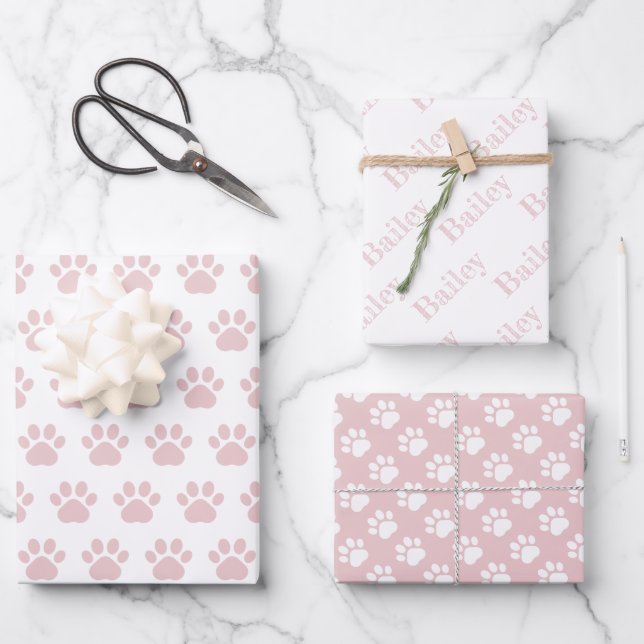 Cute Paw Prints Custom Name Wrapping Paper Sheets Geschenkpapier Set (Vorderseite)