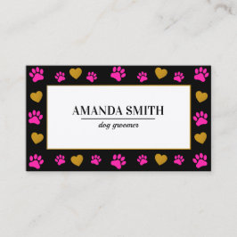 Cute Paw Prints Heart Dog Groomer Business Card Visitenkarte