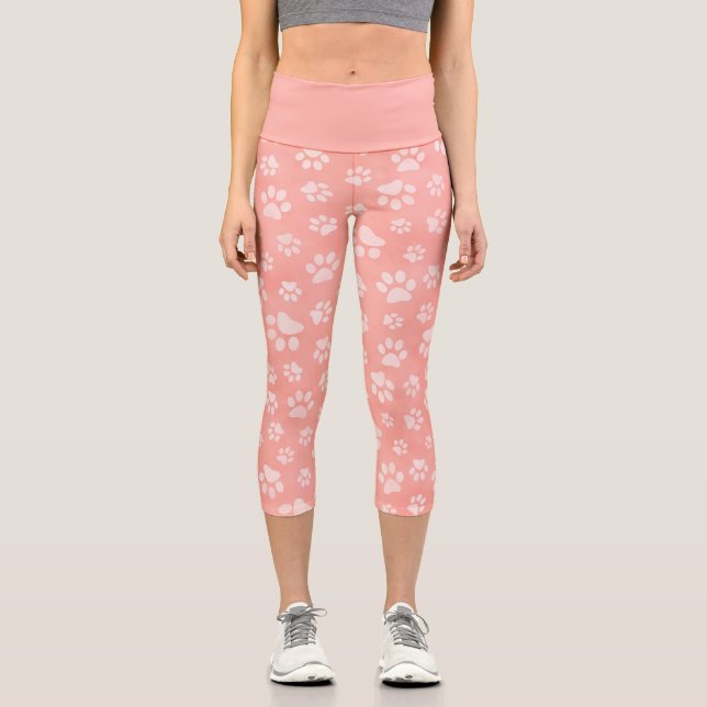 Cute Paws Pattern Pink Capri Leggings (Vorderseite)