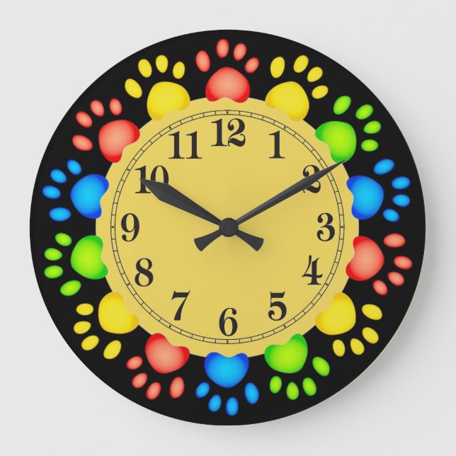 Cute Paws Pattern Wall Clock Große Wanduhr (Vorderseite)