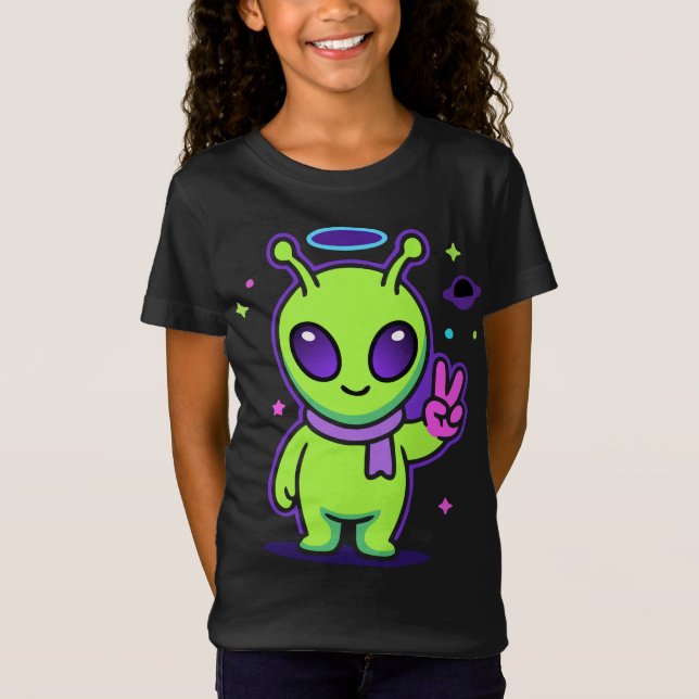 Cute Peace Alien Kawaii Space Alien T-Shirt Desi (Vorderseite)