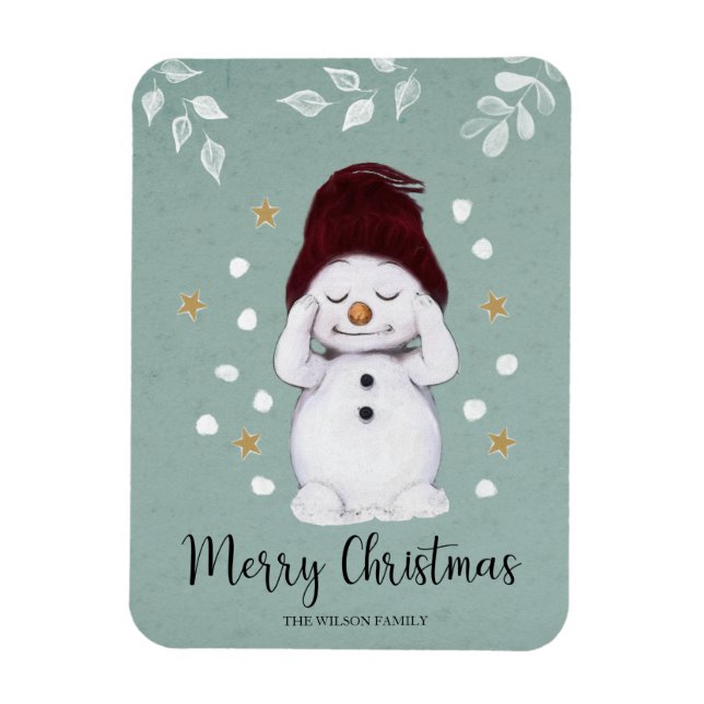 Cute Peaceful Snowman Winter Blue Christmas Magnet (Vertikal)