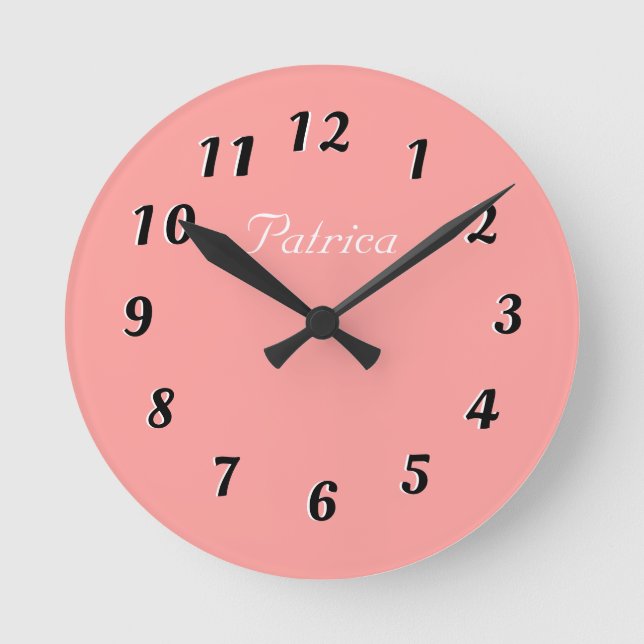Cute Peach and White Personalized Wall Clock Runde Wanduhr (Vorderseite)