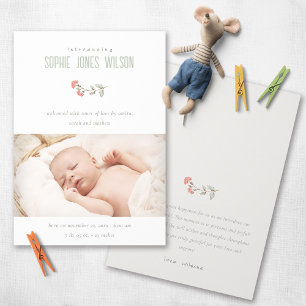 Cute Peach Floral Photo Girl Faire-part de naissan