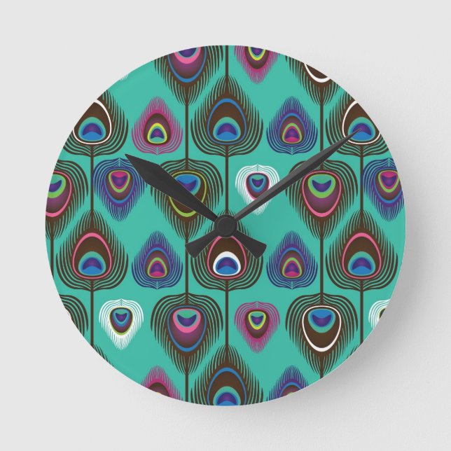 cute peacock feather pattern runde wanduhr (Vorderseite)