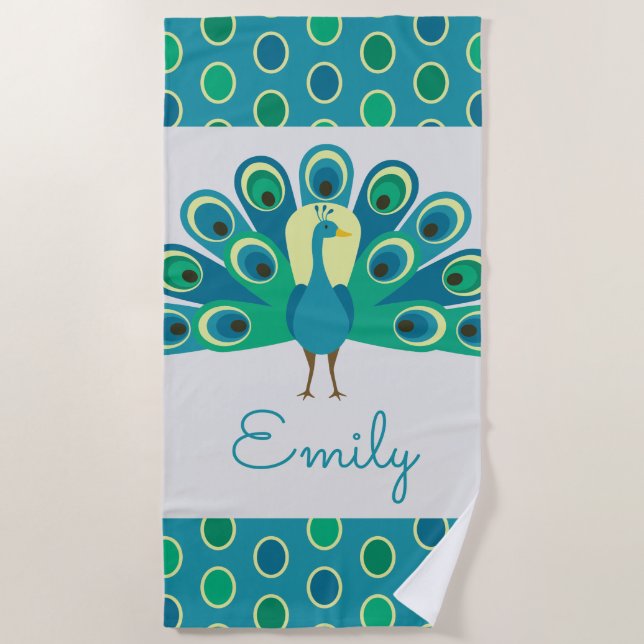 Cute Peacock Serviette de plage personnalisée (Devant)