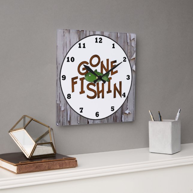 Cute Pêche cabine mot art poisson mur horloge (Bureau)