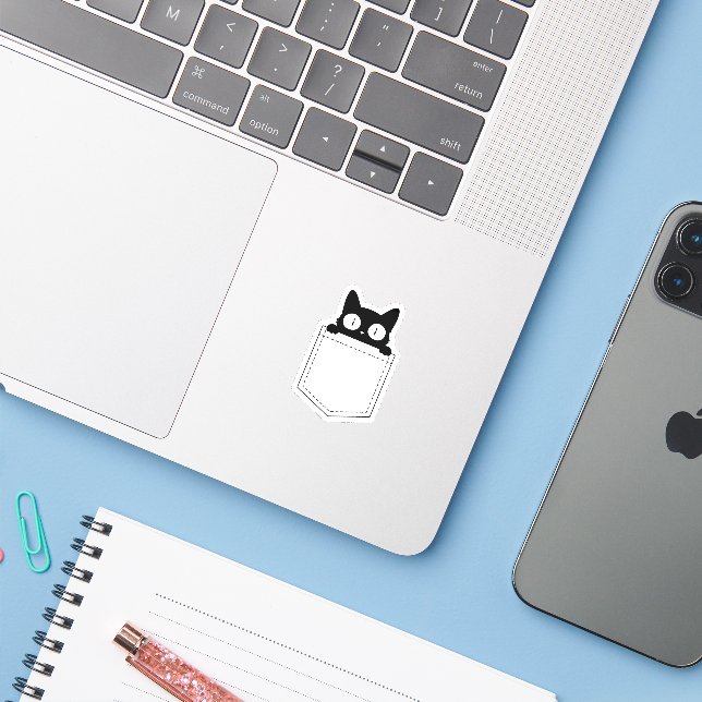 Cute Peeking Black Cat Pocket Aufkleber (Laptop mit iPhone)