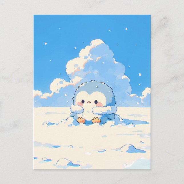 Cute Penguin Chick in Sunny Snowy Landscape Postkarte (Vorderseite)