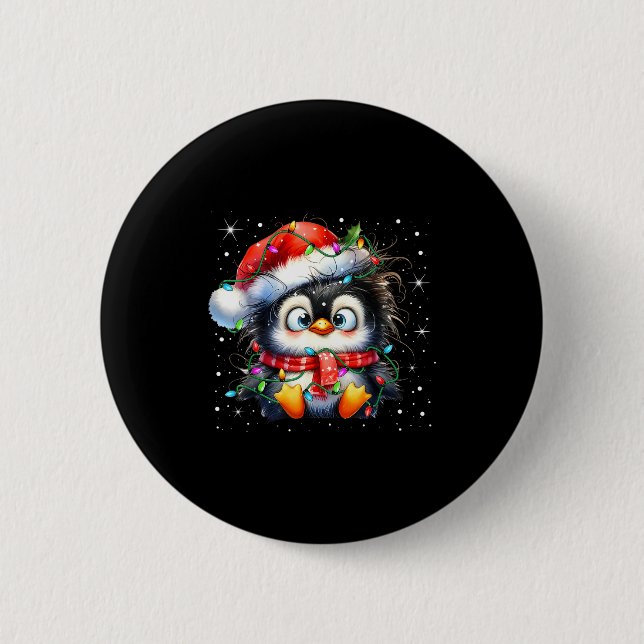 Cute Penguin Christmas Lights Penguins Lover Girls Button (Vorderseite)