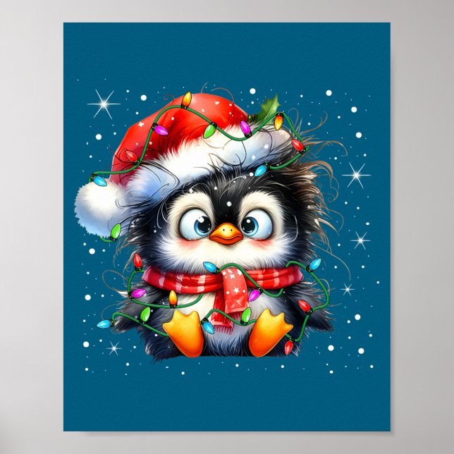 Cute Penguin Christmas Lights Penguins Lover Girls Poster (Vorne)