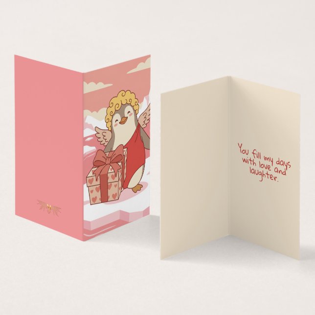 Cute Penguin Cupid Mini Valentine Cards for Kids (Inside and Outside)